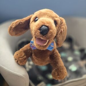 Adorable Brown Stuffed Dog with Bow Tie